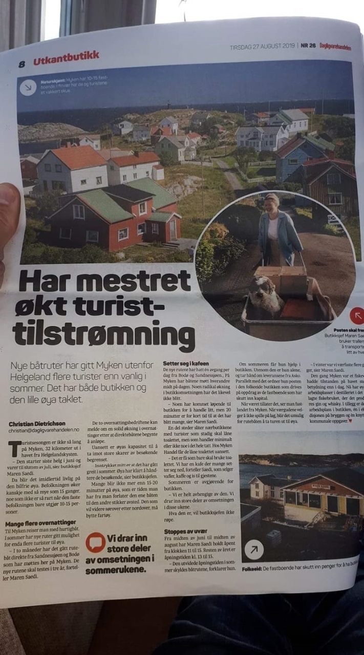 En av mange omtaler av Myken i avis /ukeblad